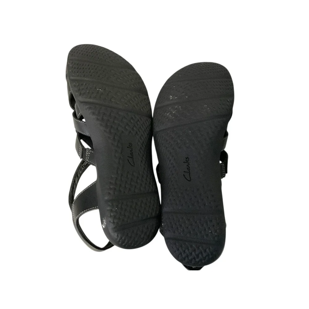 Clarks Collection Women Black Leather Strappy Comfort Slingback Sandals Size 8‎